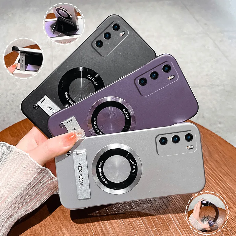 纯色无边框适用于华为p40pro手机壳p40pro+金属烤漆磁吸圈华为p40自带支架保护套