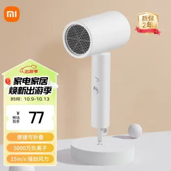 电吹风 吹风机 负离子护发可折叠 大风力速干 H101 白色 CMJ04LXW 礼物推荐